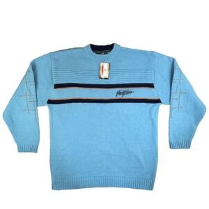 Vtg Johnny Blaze Sweater Mens L Blue Stripes 90s Y2K Logo Method Man Wu Tang NOS